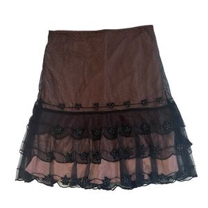 NWOT Odille Women's Size 8 Midi Skirt Mesh Lace Pink Beaded Whimsigoth Y2K Fairy